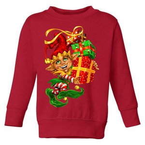 Elf With Stack Of Gifts Toddler Sweatshirt