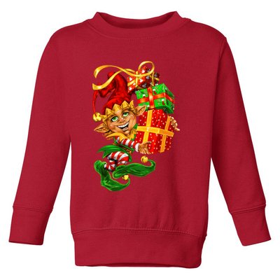 Elf With Stack Of Gifts Toddler Sweatshirt