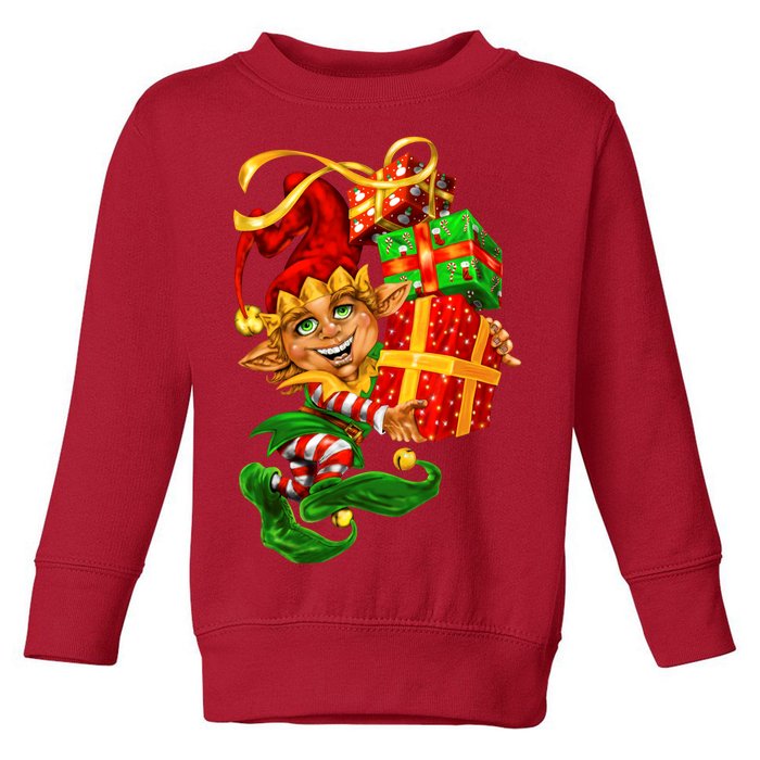 Elf With Stack Of Gifts Toddler Sweatshirt