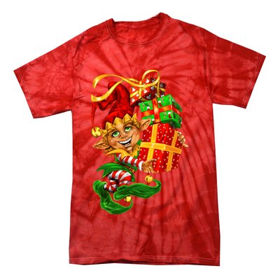 Elf With Stack Of Gifts Tie-Dye T-Shirt