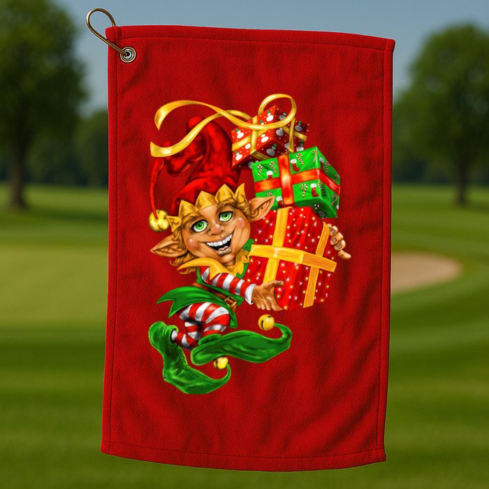 Elf With Stack Of Gifts Golf Towel