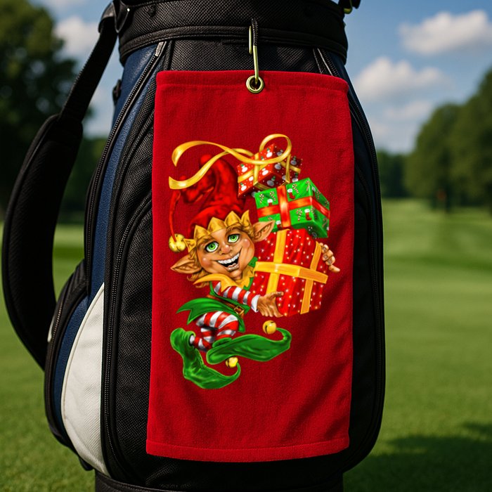 Elf With Stack Of Gifts Golf Towel