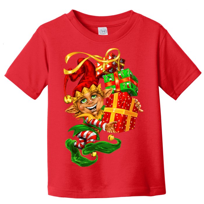 Elf With Stack Of Gifts Toddler T-Shirt