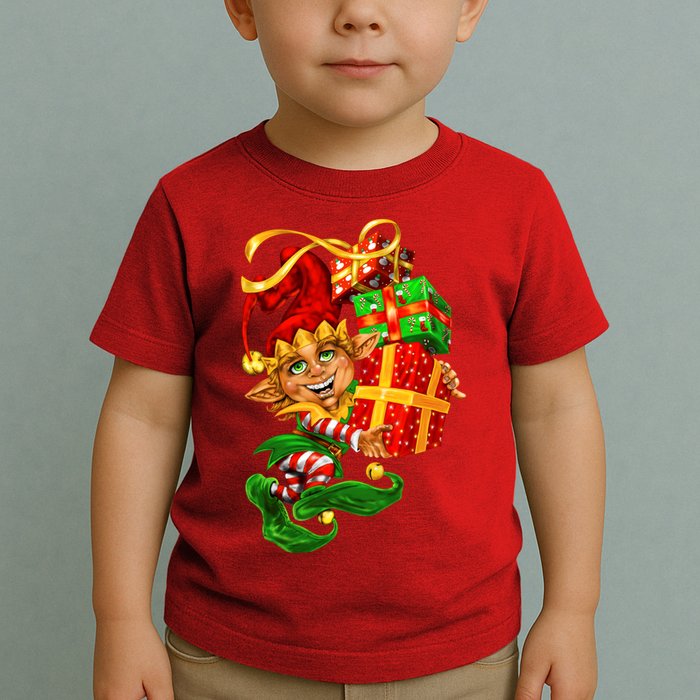 Elf With Stack Of Gifts Toddler T-Shirt