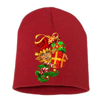 Elf With Stack Of Gifts Short Acrylic Beanie