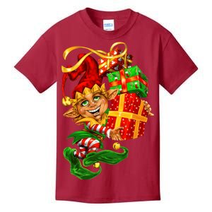 Elf With Stack Of Gifts Kids T-Shirt