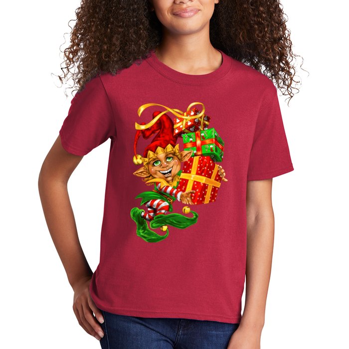 Elf With Stack Of Gifts Kids T-Shirt