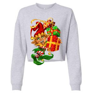 Elf With Stack Of Gifts Cropped Pullover Crew