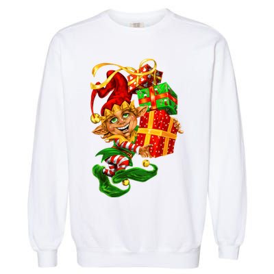 Elf With Stack Of Gifts Garment-Dyed Sweatshirt