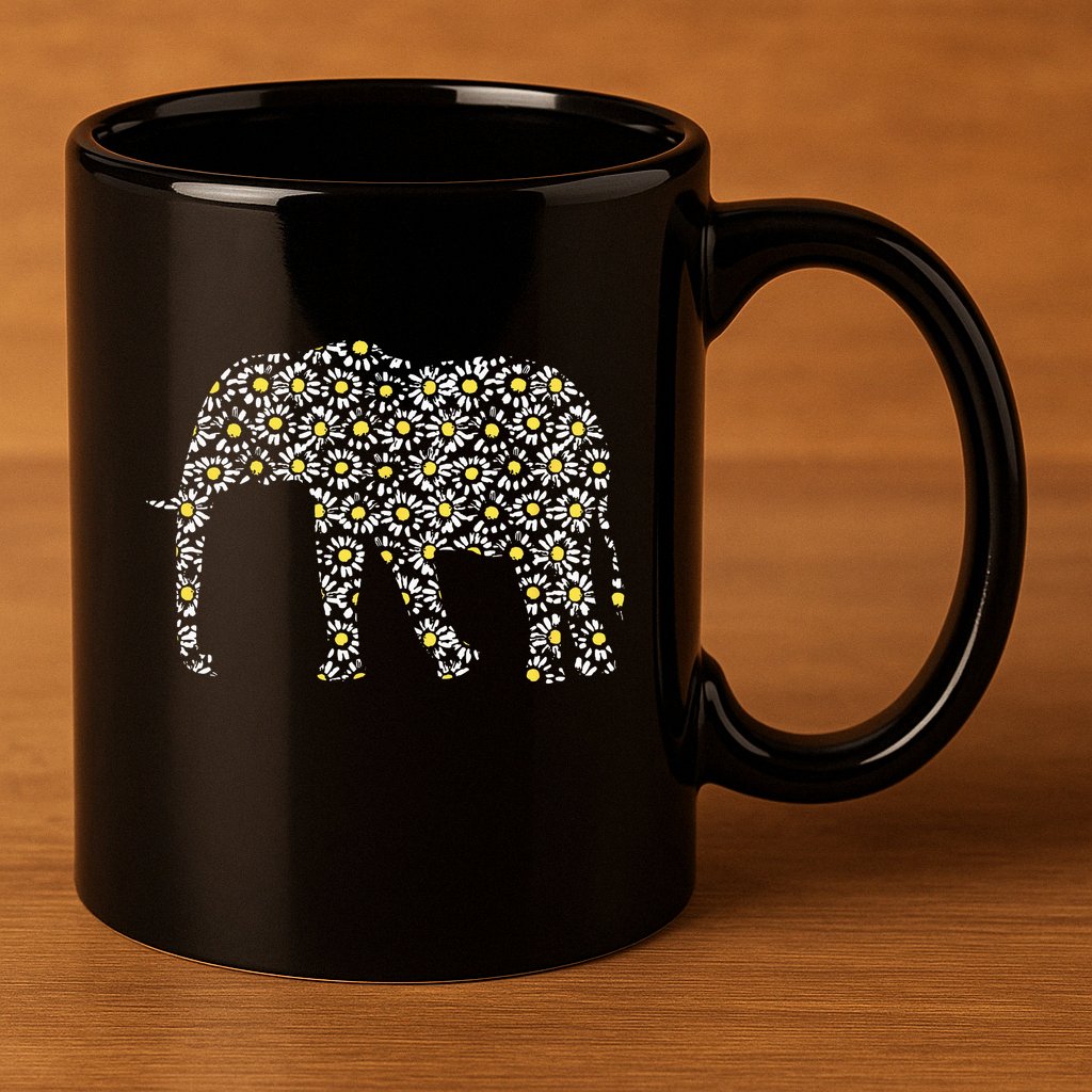 Elephant Lovers Graphic Design Daisy Flower Print Theme Gift 11oz C Handle Ceramic Mug