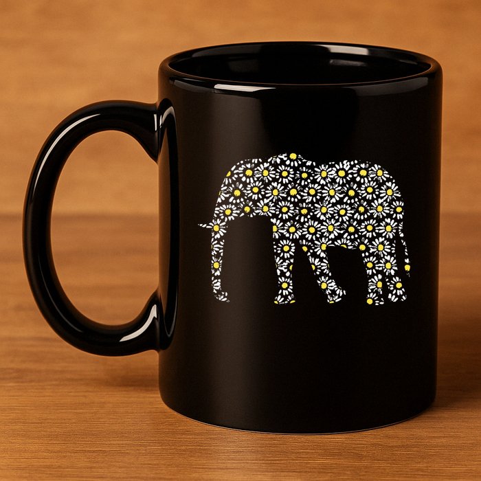 Elephant Lovers Graphic Design Daisy Flower Print Theme Gift 11oz C Handle Ceramic Mug