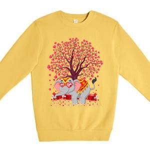 Elephant Lover Heart Tree Indian Elephant Valentine's Day Gift Premium Crewneck Sweatshirt