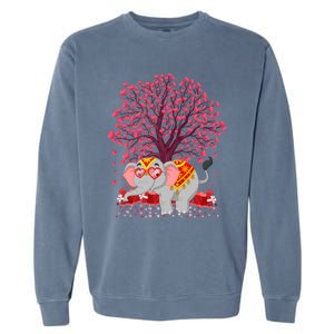 Elephant Lover Heart Tree Indian Elephant Valentine's Day Gift Garment-Dyed Sweatshirt