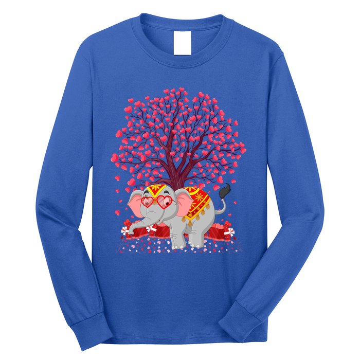 Elephant Lover Heart Tree Indian Elephant Valentine's Day Gift Long Sleeve Shirt