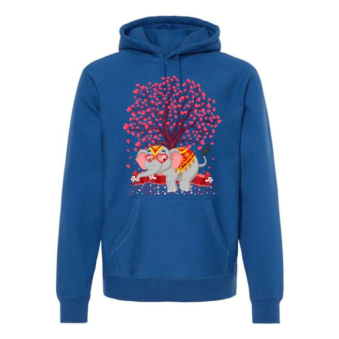 Elephant Lover Heart Tree Indian Elephant Valentine's Day Gift Premium Hoodie