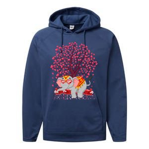 Elephant Lover Heart Tree Indian Elephant Valentine's Day Gift Performance Fleece Hoodie