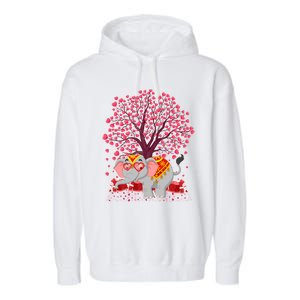 Elephant Lover Heart Tree Indian Elephant Valentine's Day Gift Garment-Dyed Fleece Hoodie