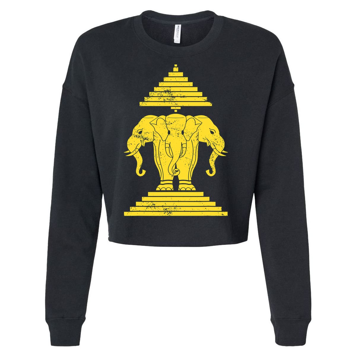 Erawan Laos Kingdom Three Headed Elephant Cropped Pullover Crew