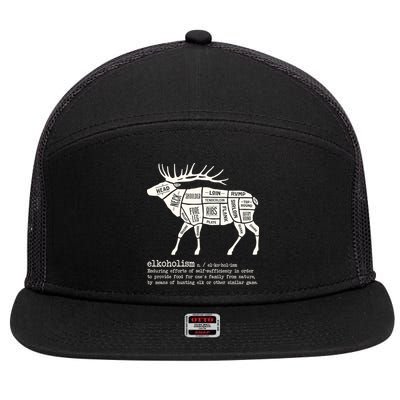 Elkoholism Elk Hunting 7 Panel Mesh Trucker Snapback Hat