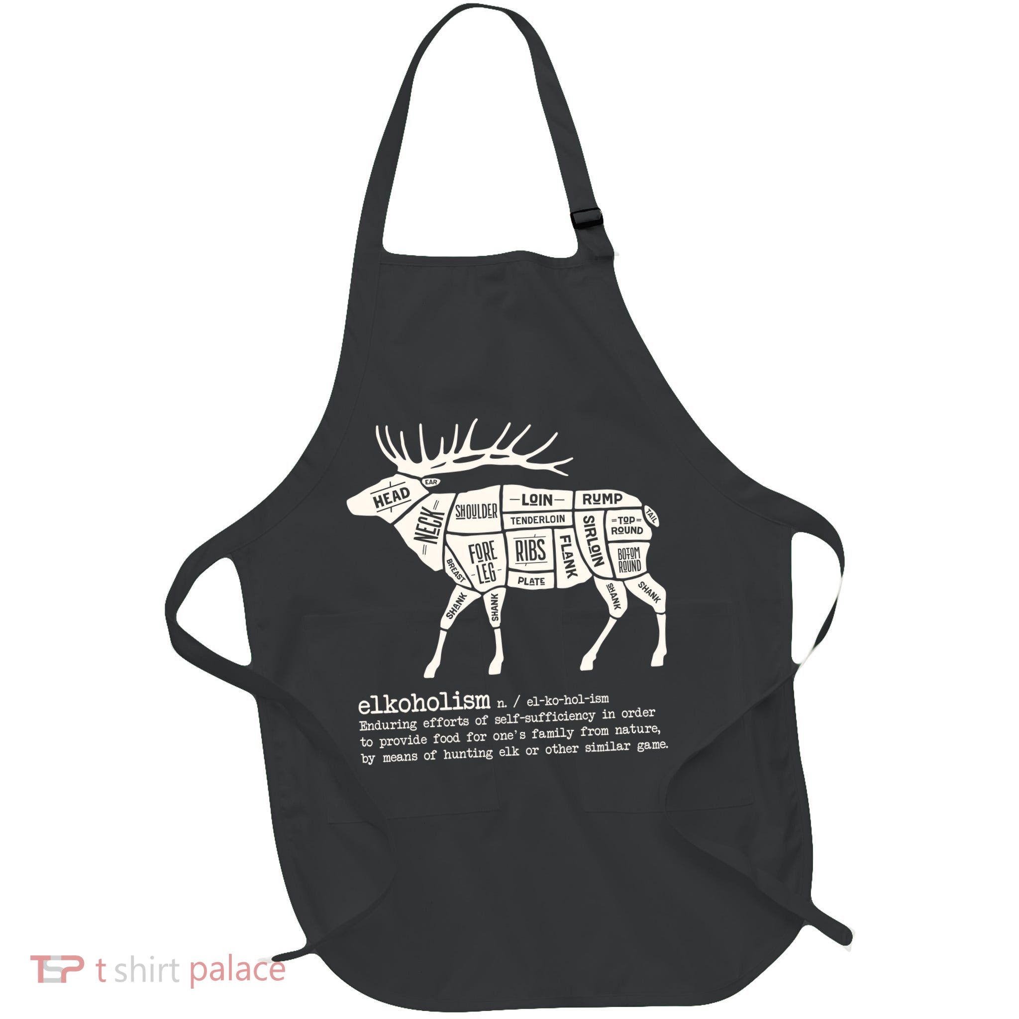 Elkoholism Elk Hunting Full-Length Apron With Pockets