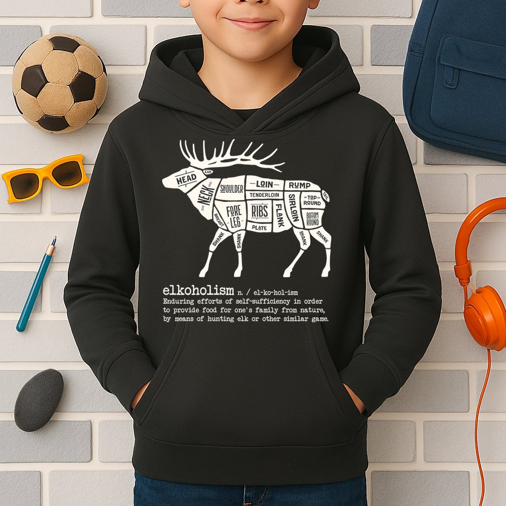 Elkoholism Elk Hunting Kids Hoodie