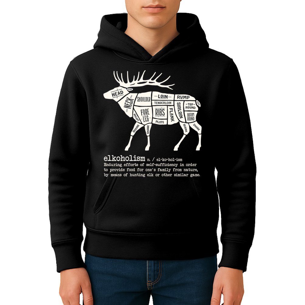 Elkoholism Elk Hunting Kids Hoodie