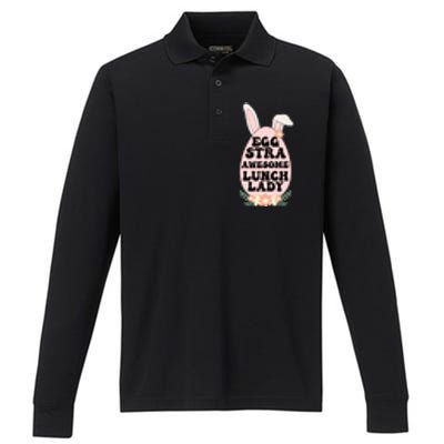 Eggstra Lunch Lady Easter Bunny Cafeteria Worker Easter Day Funny Gift Performance Long Sleeve Polo