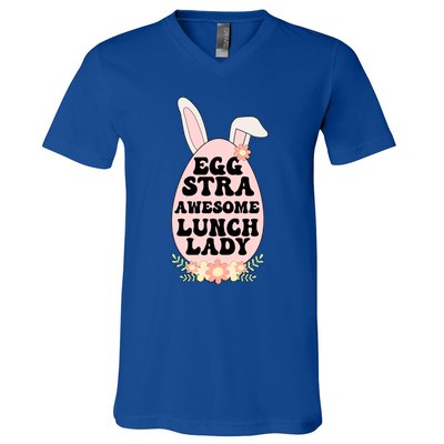 Eggstra Lunch Lady Easter Bunny Cafeteria Worker Easter Day Funny Gift V-Neck T-Shirt