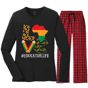 Educator Love Map African American Black History Month Women's Long Sleeve Flannel Pajama Set 