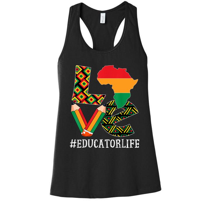 Educator Love Map African American Black History Month Women's Racerback Tank