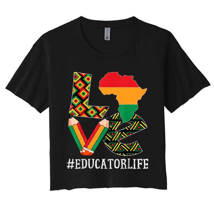 Educator Love Map African American Black History Month Women's Crop Top Tee