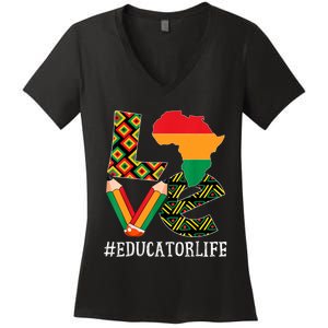 Educator Love Map African American Black History Month Women's V-Neck T-Shirt