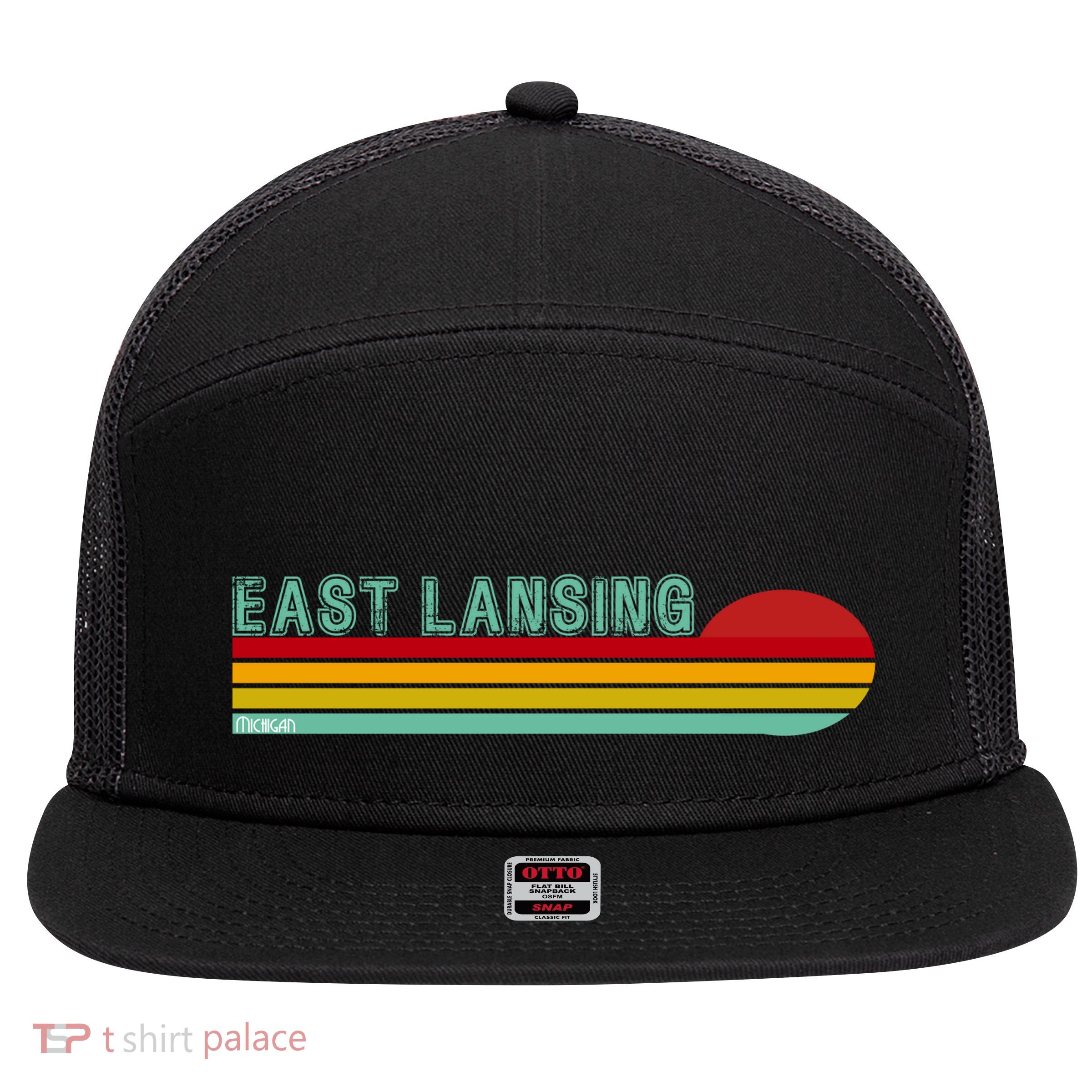 East Lansing Michigan 7 Panel Mesh Trucker Snapback Hat