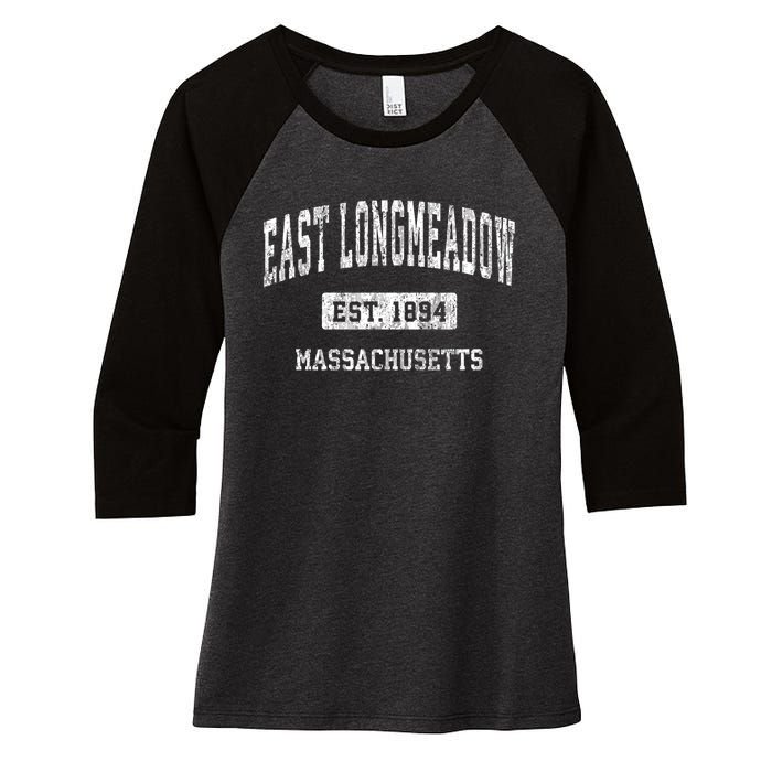 East Longmeadow Massachusetts Ma Vintage Sports Established Women's Tri-Blend 3/4-Sleeve Raglan Shirt