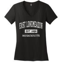 East Longmeadow Massachusetts Ma Vintage Sports Established Women's V-Neck T-Shirt