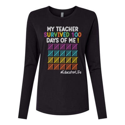 Educator Life My Teacher Survived 100 Days Of Me Cute Gift Womens Cotton Relaxed Long Sleeve T-Shirt