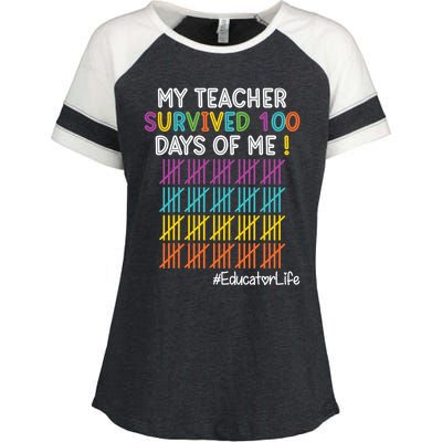 Educator Life My Teacher Survived 100 Days Of Me Cute Gift Enza Ladies Jersey Colorblock Tee