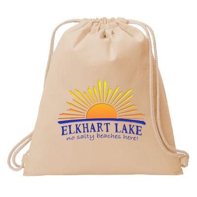 Elkhart Lake NO SALTY BEACHES HERE Sun Beach Wisconsin Drawstring Bag