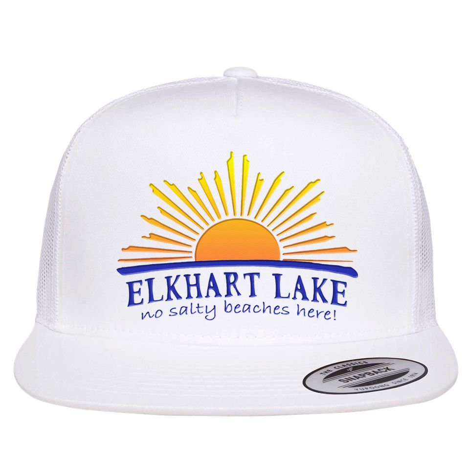 Elkhart Lake NO SALTY BEACHES HERE Sun Beach Wisconsin Flat Bill Trucker Hat