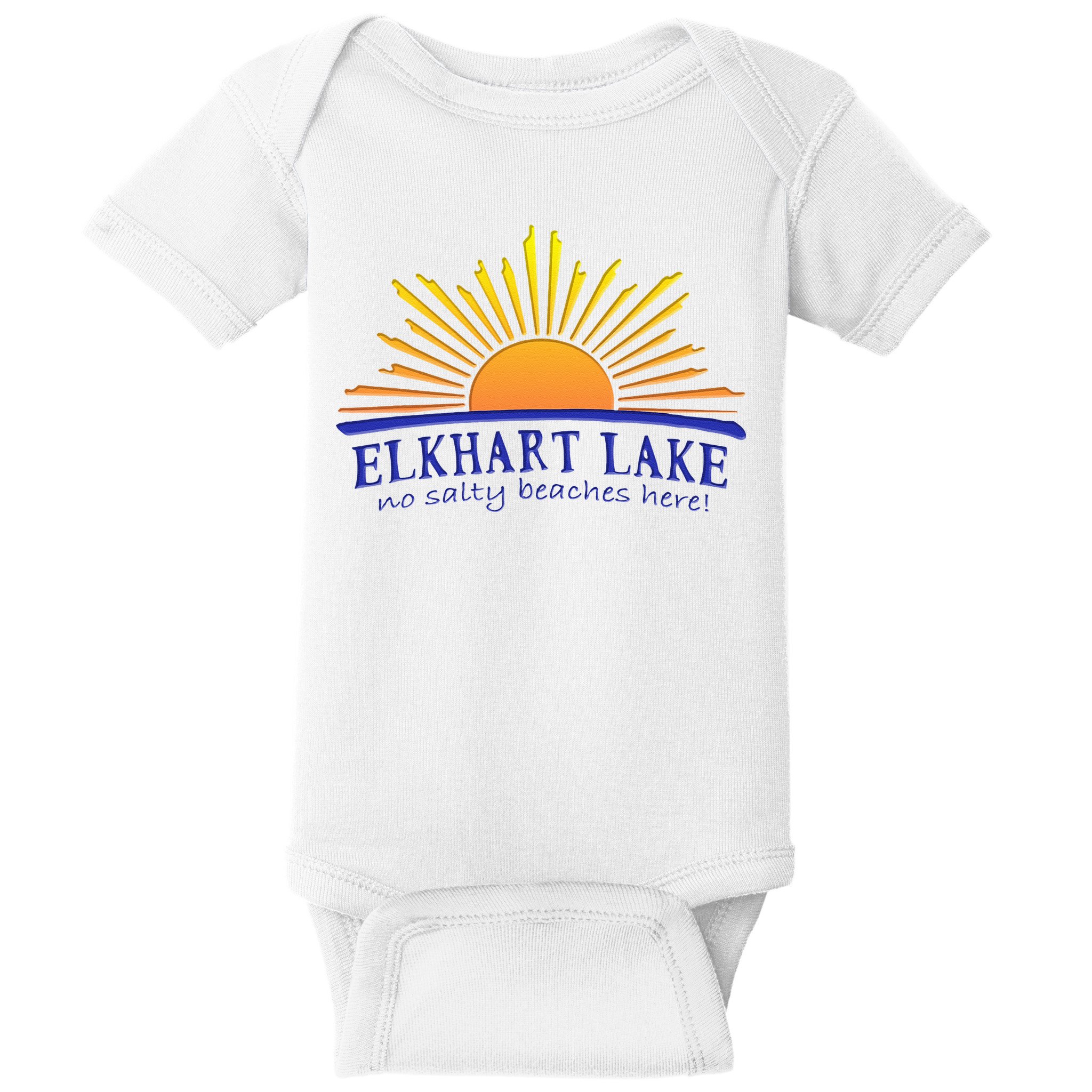 Elkhart Lake NO SALTY BEACHES HERE Sun Beach Wisconsin Baby Bodysuit
