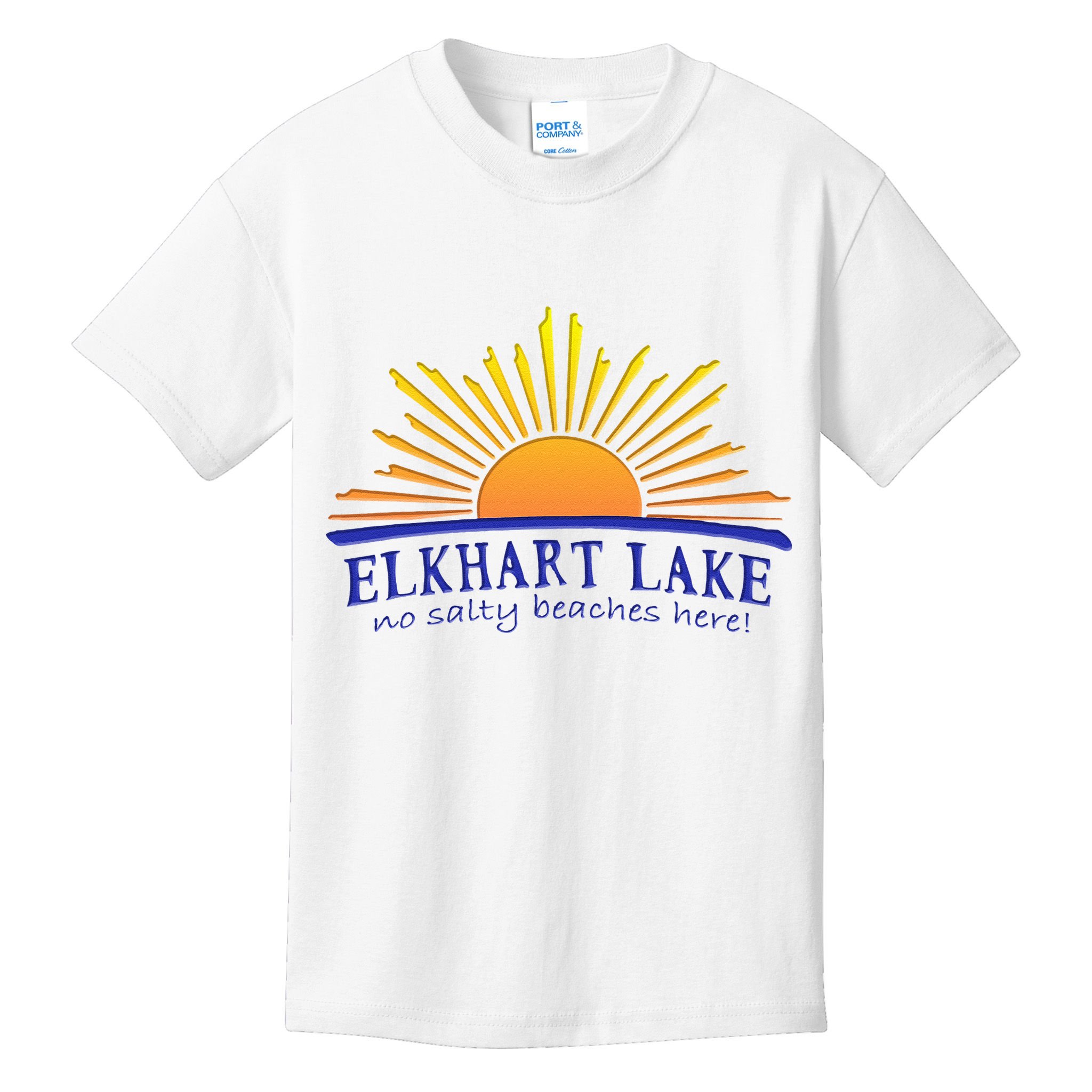 Elkhart Lake NO SALTY BEACHES HERE Sun Beach Wisconsin Kids T-Shirt