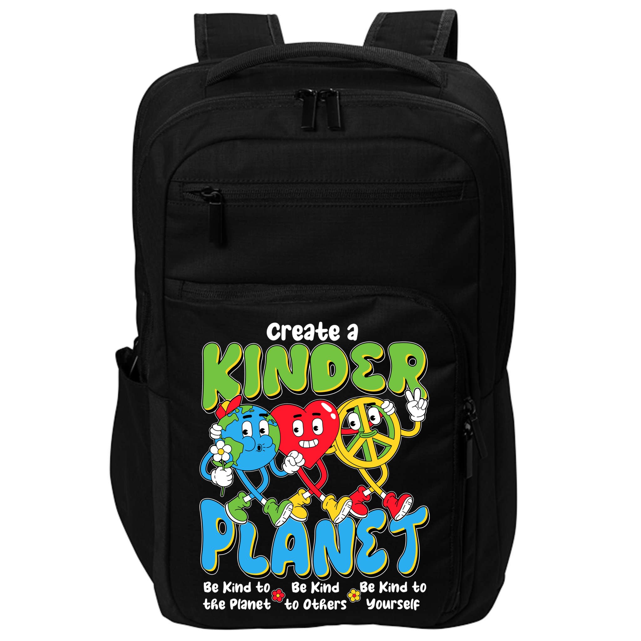 Earth Love Peace Create A Kinder Planet Earth Day Impact Tech Backpack