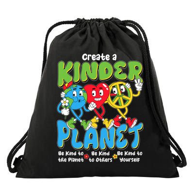Earth Love Peace Create A Kinder Planet Earth Day Drawstring Bag
