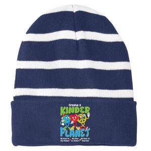 Earth Love Peace Create A Kinder Planet Earth Day Striped Beanie with Solid Band