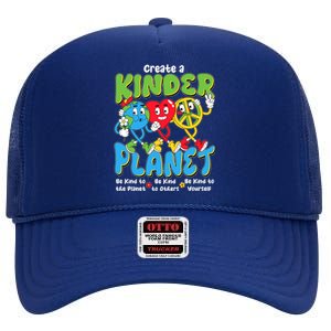 Earth Love Peace Create A Kinder Planet Earth Day High Crown Mesh Back Trucker Hat