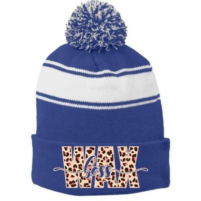 Esthetician Leopard Pattern Waxing Wax Boss Meaningful Gift Stripe Pom Pom Beanie