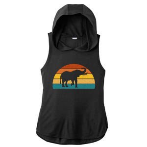 Elephant Lover Retro Sunset Ladies PosiCharge Tri-Blend Wicking Draft Hoodie Tank