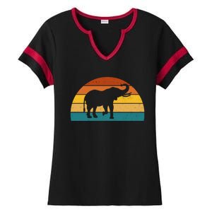 Elephant Lover Retro Sunset Ladies Halftime Notch Neck Tee