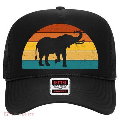 Elephant Lover Retro Sunset High Crown Mesh Back Trucker Hat