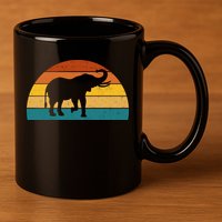 Elephant Lover Retro Sunset 11oz C Handle Ceramic Mug